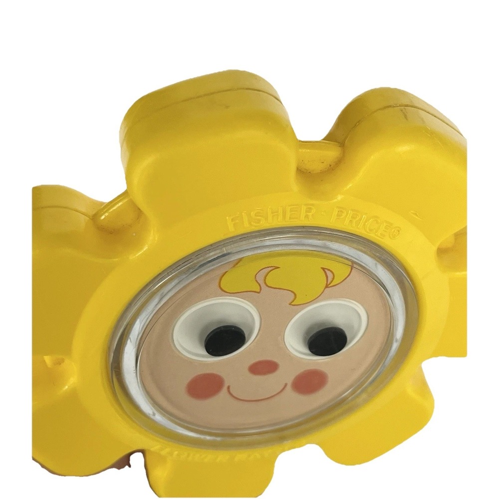 Vintage 1973 Fisher Price Flower Rattle 7½" Daisy Face Mirror w/ Googly Eyes - Picture 3 of 5